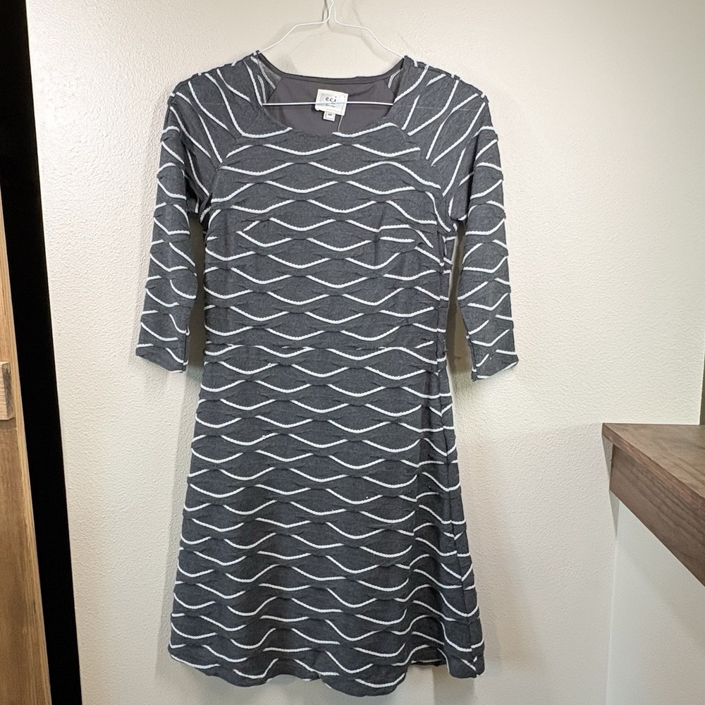 Petite‎ Sweater Dress ECI New York 3/4 Sleeve Grey  Pattern  Size 10p New